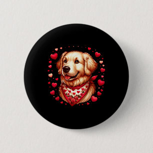 Macaron Rond 5 Cm Chien de coeurs de la Saint-Valentin Retriever dor