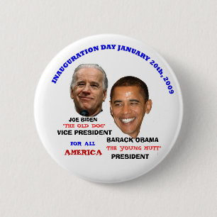 MACARON ROND 5 CM CHIEN DE JEUNES D'INAUGURATION D'OBAMA BIDEN