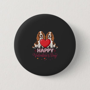 Macaron Rond 5 Cm Chien de la Saint-Valentin Basset Hound Floral