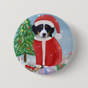 Macaron Rond 5 Cm Chien de montagne bernois en neige avec cadeaux de