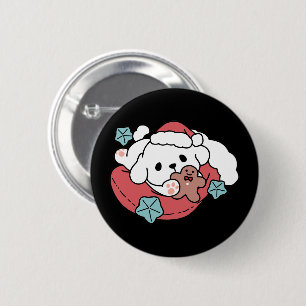 Macaron Rond 5 Cm Chien de Noël à Santa Hat - Jour de Noël pour Anim