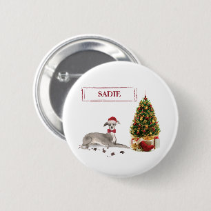 Macaron Rond 5 Cm Chien de Noël italien Greyhound avec arbre
