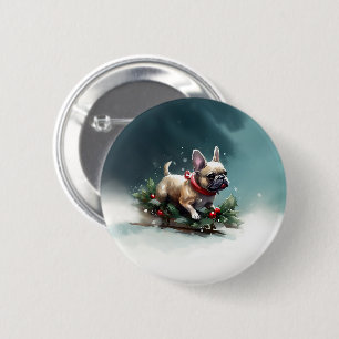 Macaron Rond 5 Cm Chien de Noël neige hiver