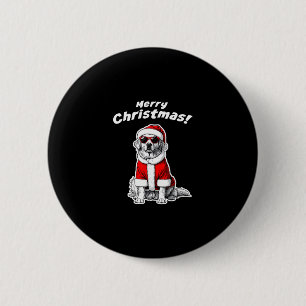 Macaron Rond 5 Cm Chien de Noël Retriever doré Fun Santa Vacances