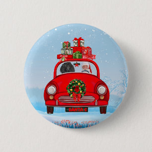 Macaron Rond 5 Cm Chien De Poiche En Voiture Avec Le Père Noël