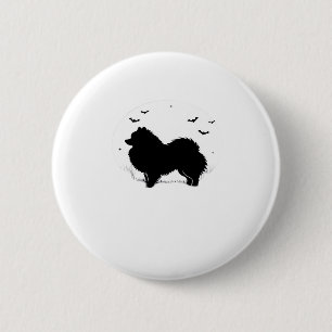 Macaron Rond 5 Cm Chien de Poméranie � Halloween Lune Silhouette Cla
