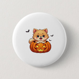 Macaron Rond 5 Cm Chien de Poméranie Happy Halloween citrouille Clas