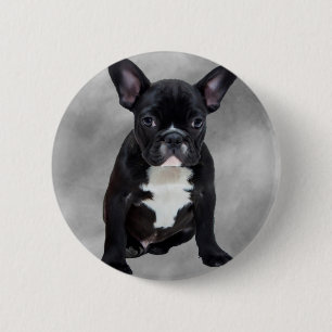 Macaron Rond 5 Cm Chien de taureau français assis aquarelle peinture