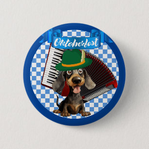 Macaron Rond 5 Cm Chien de Vienne Oktoberfest avec bouton d'accordéo