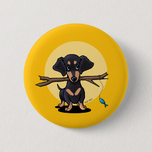 Macaron Rond 5 Cm Chien Doxie de pêche jaune ensoleillé
