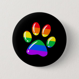 Macaron Rond 5 Cm Chien Empreinte de patte arc-en-ciel Paw LGBT Prid