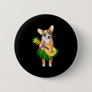 Macaron Rond 5 Cm Chien et amp de Corgi hawaïen; Ananas Ukulele été