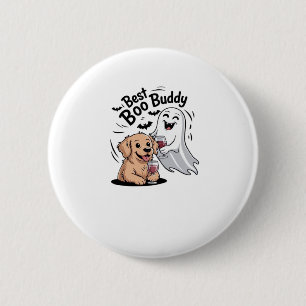 Macaron Rond 5 Cm Chien et fantôme buvant du vin. T-shirt classique