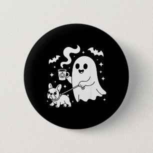 Macaron Rond 5 Cm Chien fantôme bouledogue français café Halloween