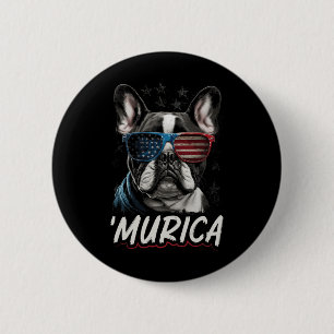 Macaron Rond 5 Cm Chien Frenchie Patriotique Drapeau Américain 4 Jui