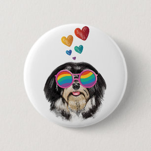 Macaron Rond 5 Cm Chien Havanais avec coeurs Saint-Valentin 