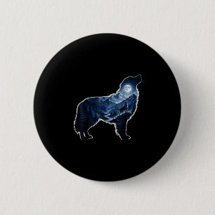 Macaron Rond 5 Cm Chien hurlant lune montagne forêt silhouette art