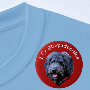 Macaron Rond 5 Cm Chien I Love Shepadoodles Bouton rouge et blanc