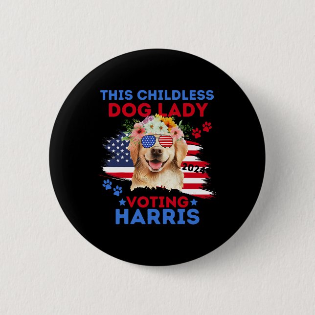 Macaron Rond 5 Cm Chien Lady Vote Kamala Harris 2024 Golden Retrieve (Devant)