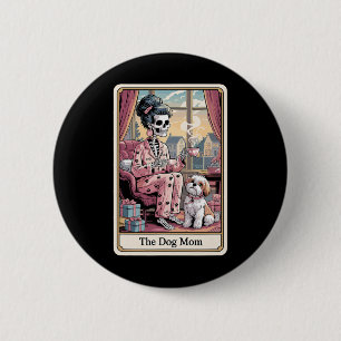 Macaron Rond 5 Cm Chien Maman Squelette Tarot Carte Drôle Animaux de