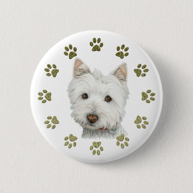 Macaron Rond 5 Cm Chien mignon et pattes de Terrier blanc de (Devant)