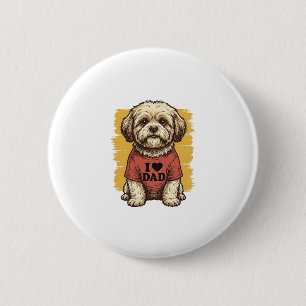 Macaron Rond 5 Cm Chien Mignon J'Aime Papa Gravure Vintage Vector De