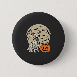 Macaron Rond 5 Cm Chien Momie d'Halloween et Bonbons de Citrouille