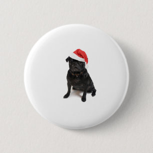Macaron Rond 5 Cm Chien noir de carlin avec le casquette rouge de