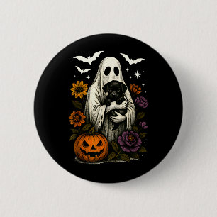 Macaron Rond 5 Cm Chien noir fantôme floral Coquette Halloween drôle
