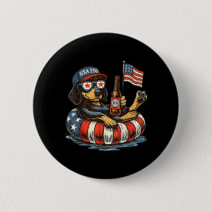Macaron Rond 5 Cm Chien patriote de type Dachshund USA 250 Jour de l