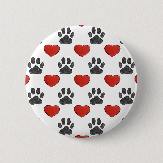 Macaron Rond 5 Cm Chien Paws Et Coeurs Rouges Peinture Motif (Devant)