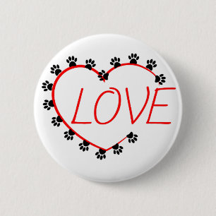 Macaron Rond 5 Cm Chien Paws Red Heart Love