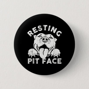 Macaron Rond 5 Cm Chien Pitbull au repos visage de pit humour sarcas