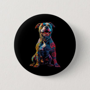 Macaron Rond 5 Cm Chien Pitbull Tatoué Tatouages Chien Pitbull Tatou