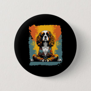 Macaron Rond 5 Cm Chien Pop Art Yoga Méditation Cavalier King Charle