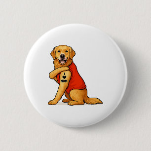 Macaron Rond 5 Cm Chien retriever doré drôle J'aime maman tatouage a