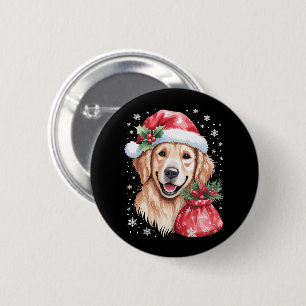 Macaron Rond 5 Cm Chien Retriever Doré Fête de Noël Lumière Party
