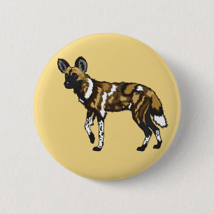 Macaron Rond 5 Cm Chien sauvage africain. Afrique sauvage
