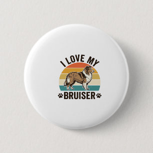 Macaron Rond 5 Cm Chien Sheltie Vintage J'aime Mon Bruiser Design Ré