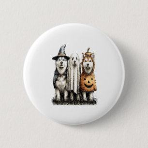 Macaron Rond 5 Cm Chien sibérien Husky Ghost d'Halloween