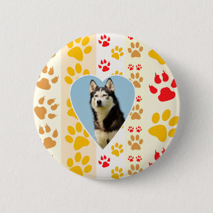 Macaron Rond 5 Cm Chien sibérien - pattes cardiaques Imprimer