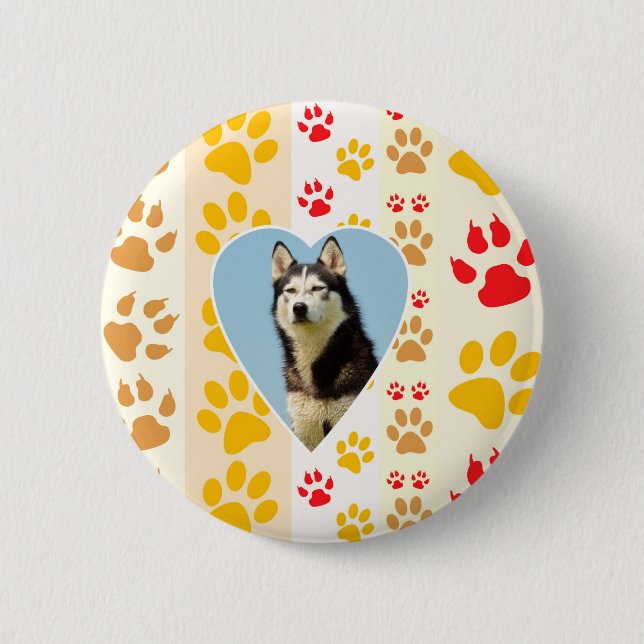 Macaron Rond 5 Cm Chien sibérien - pattes cardiaques Imprimer (Devant)