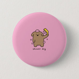 Macaron Rond 5 Cm Chien sous la douche Brun Caniche Moment du bain K