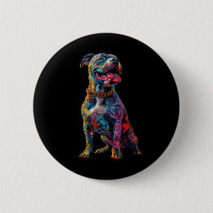 Macaron Rond 5 Cm Chien Tatouages Pitbull Tatoué Colorful Chien Tato