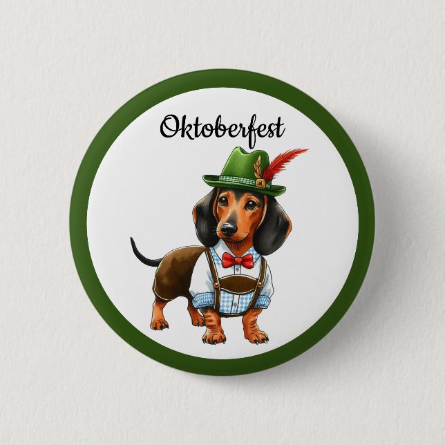 Macaron Rond 5 Cm Chien Weiner de l'Oktoberfest (Devant)