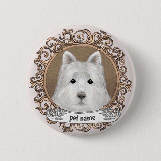 Macaron Rond 5 Cm Chien Westie (Devant)