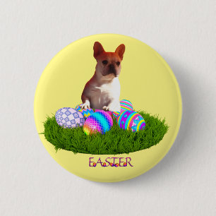 Macaron Rond 5 Cm Chiens bouledogues français de Pâques French Bulld