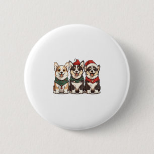 Macaron Rond 5 Cm Chiens de Corgi gallois de Noël mignons Père Noël