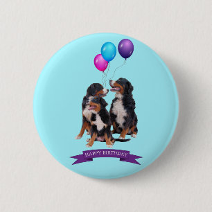 Macaron Rond 5 Cm Chiens de Montagne bernois joyeux anniversaire