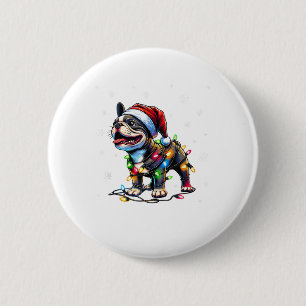 Macaron Rond 5 Cm Chiens de Noël Français Drôle Lumières de chapeau
